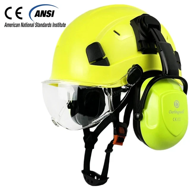 Safety Helmet With Goggles For Engineer Visor Earmuff Work Cap ABS Hard Hat