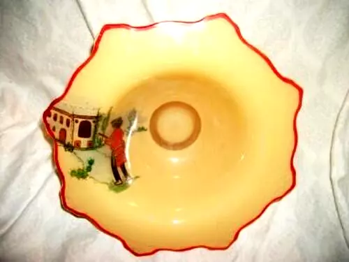 Art Deco Moderne Classic Bowl Indiana Glass Reverse Painted Southwest Mexican