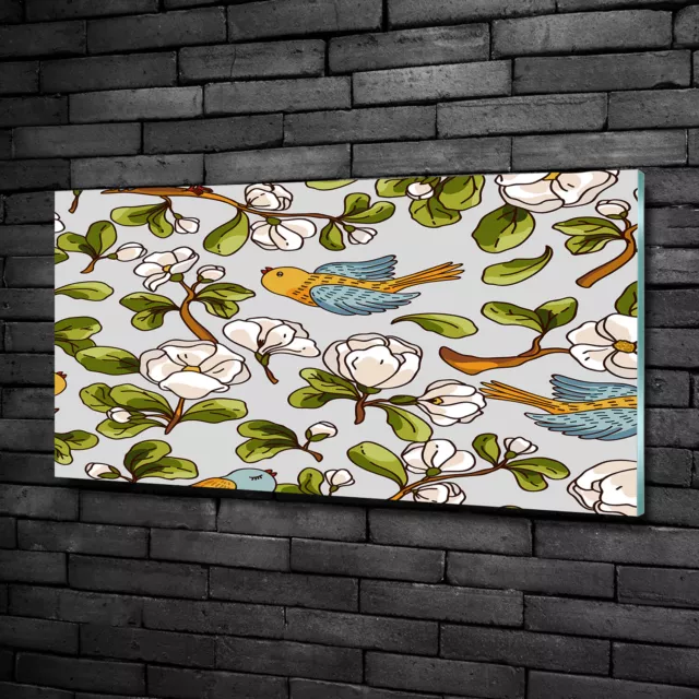 Wandbild aus Plexiglas® Druck auf Acryl 100x50 Tiere Blumen und Vögel