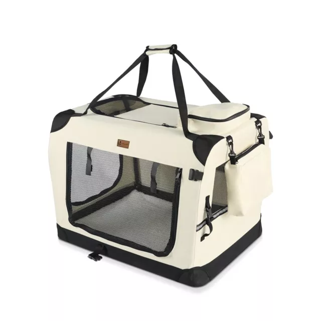 VOUNOT Sac transport pliable chien chat caisse cage portable 50x35x36cm beige