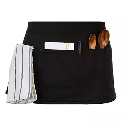 Server Aprons With 3 Pockets Black Server Waist Aprons Waitress Half Apronwaterd