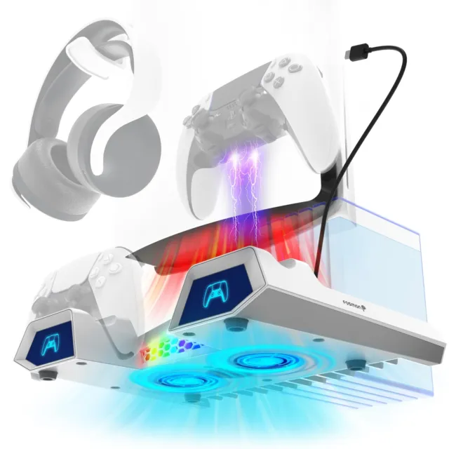 PS5 Cooling Stand with RGB LED Dual Wireless Controller Charging Dock Station