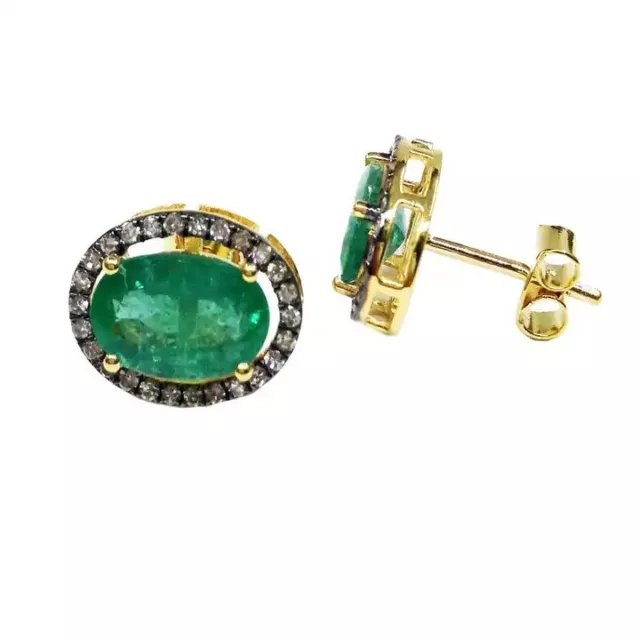 Natürlicher Smaragd & Pflastern Diamant Ohrstecker 925 Sterlingsilber Ohrringe