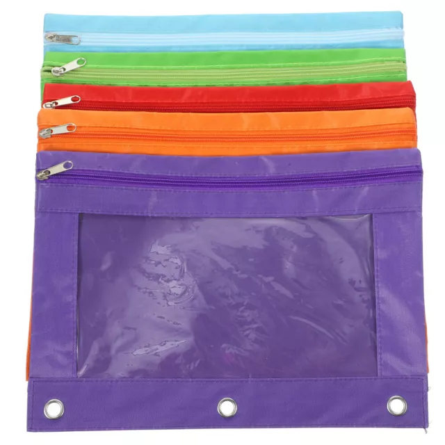 5pcs 3 Ring Binder Pencil Pouch Zippered Pen Holder with Clear Window-EN