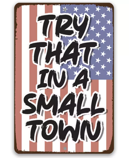 Metal Sign - Try That in a Small Town - Gate or Fence Decoration Gun Enthusiasts