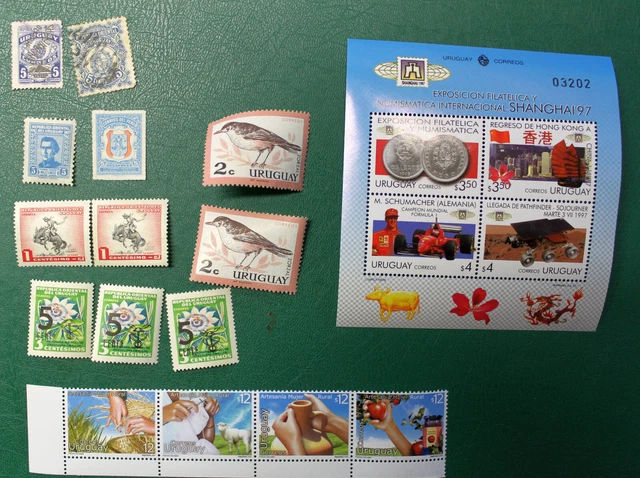 kleines Lot Südamerika  URUGUAY 15 Marken + Block Michael Schumacher