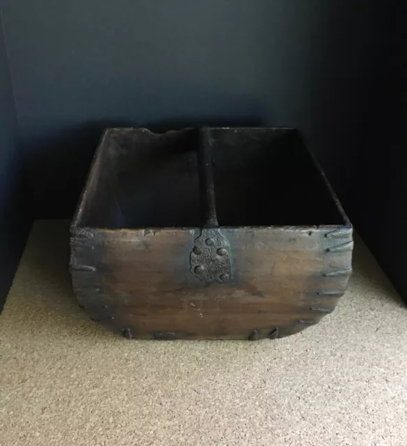 Antique Large Asian Chinese Wooden Rice Harvest Bucket Basket with Handle