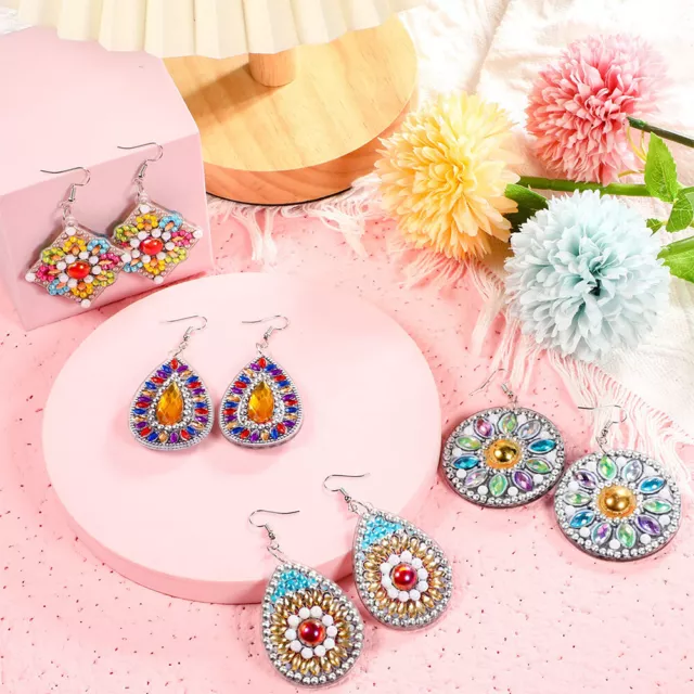 fr 4 Pairs Double Sided Diamond Painting Earrings Fruit Earrings for Women Girls