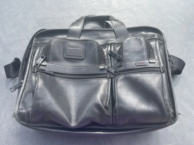 Tumi Alpha 96145DH T-Pass Black Expandable Leather Briefcase Pilot Flight Bag