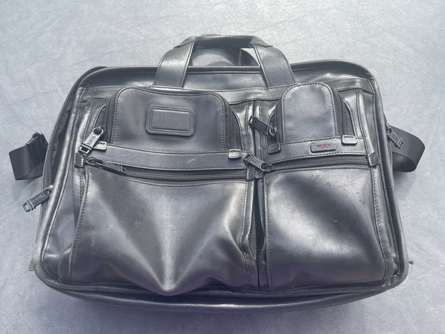 Tumi Alpha 96145DH T-Pass Black Expandable Leather Briefcase Pilot Flight Bag