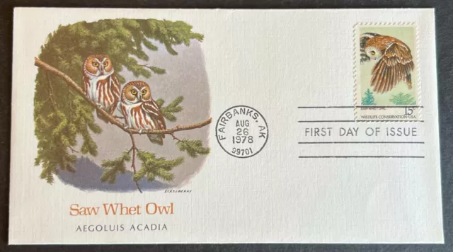 Saw Whet Owl #1761 Aug 26 1978 Fairbanks Ak First Day Cover (Fdc) Bx 3-2