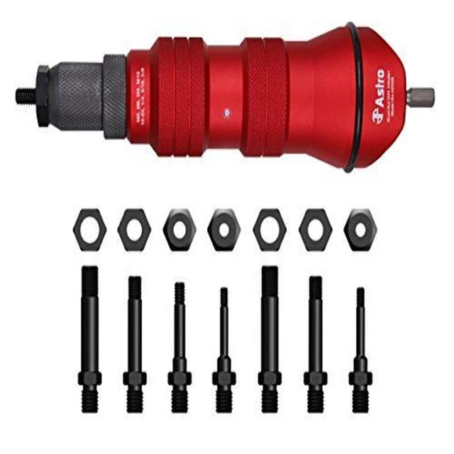 Astro Pneumatic Tool ADN38 XL Rivet Nut Drill Adapter Kit - 3/8" Capacity Red