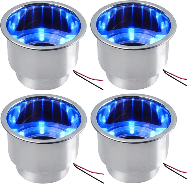 4 PCS LED Blue Cup Drink Holders Stainless Steel Cup Holders Insert