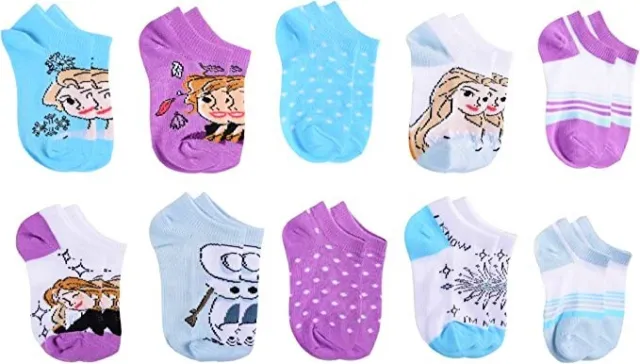 DISNEY FROZEN ANNA ELSA Low Cut Socks 5, 6 or 10-Pack Ages 2-4  (Shoe Size 7-10)