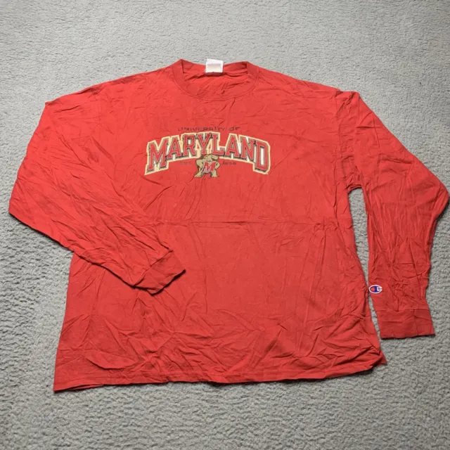 Maryland Terrapins NCAA Football Vintage Champion Red Long Sleeve Shirt Mens XL