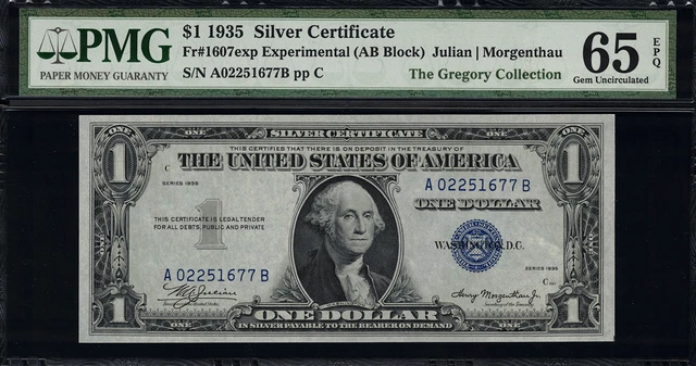 1935 $1 Silver Certificate Experimental A-B Block FR-1607 - Graded PMG 65 EPQ