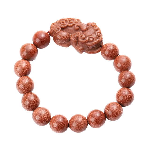Large Oriental Dragon Sparkly Goldstone Beaded Stretch Bracelet Hypoallergenic
