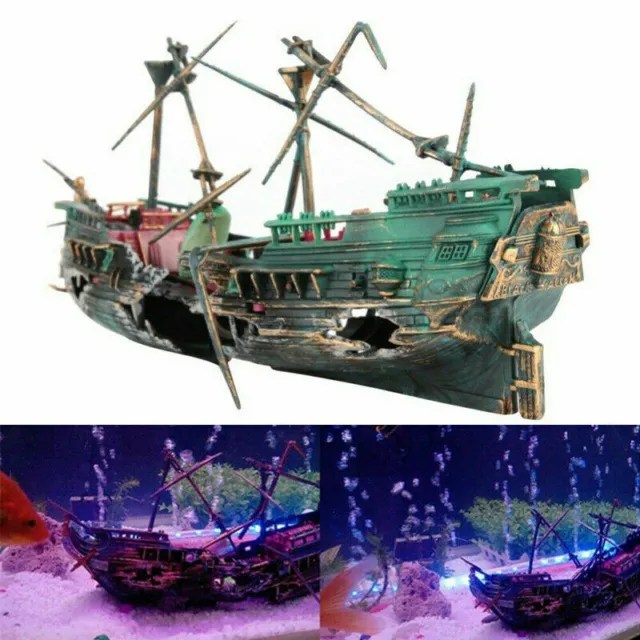 Aquarium Ornament Wreck Boat Sunk Ship Air Split Shipwreck Fish Tank Cave Decor