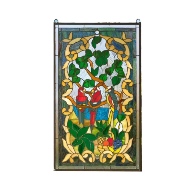 Tiffany Style stained glass window panel Love Bird Two Parrot 20.5" x 34.75"