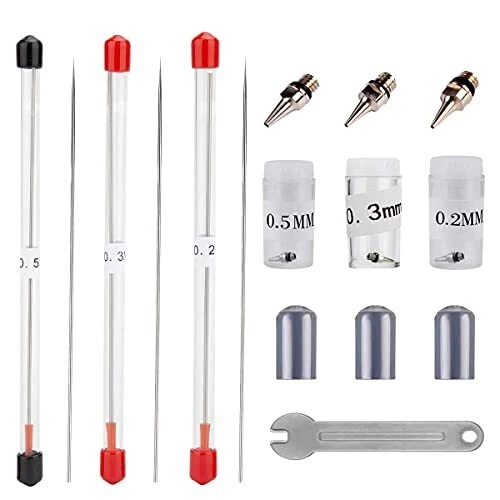 Homeet 7PCS Aérographe Aiguille 02mm/03mm/05mm Buse Airbrush Kits Remplacemen...