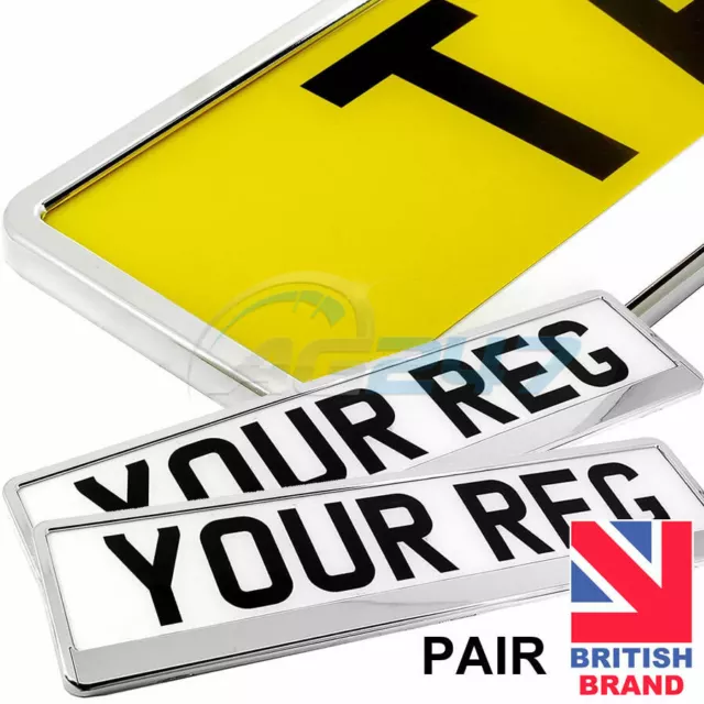 2 x Chrome Car Van UK Registration License Number Plate Surround Frame Holder