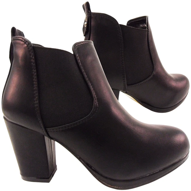 Neuf Femmes Bottines Chelsea Chaussure à Élastique Mi Bas Talon Bloc Taille