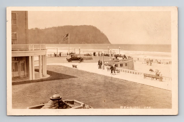 Seaside OR-Oregon RPPC, Beach Promenade, Vintage Real Photo c1925 Postcard