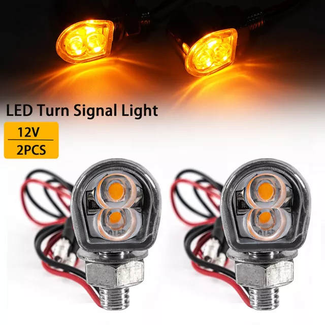 2* Chrome Mini LED Motorcycle Turn Signals Amber Blinker Light Indicators Lamp