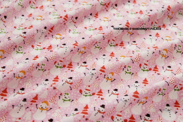 Par Yard Noël Tissu Bonhomme de Neige Sur Rose Couleur,Robe Faisant Tissu,100%