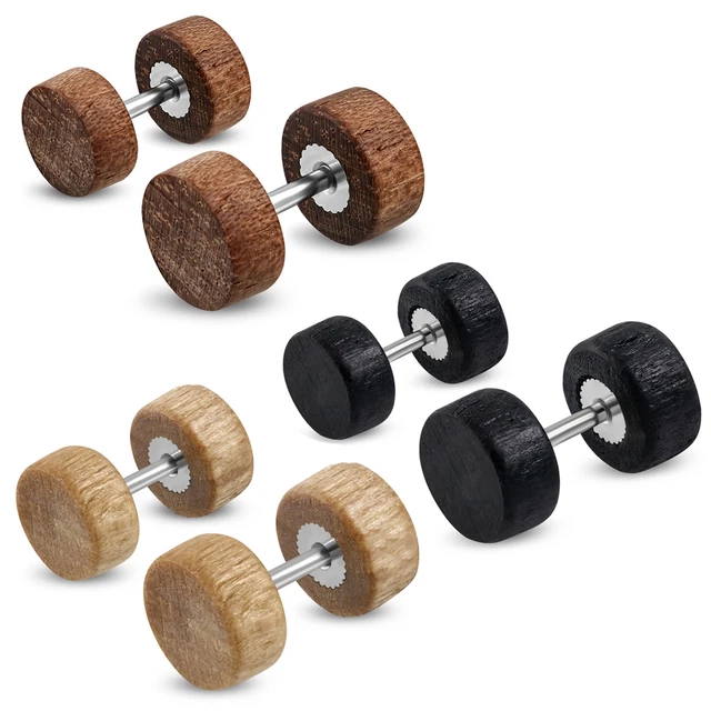 Organic Natural Wood Illusion Steel Faux Fake Cheater Ear Plugs Gauge, Pair