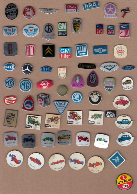 VINTAGE CAR LOGO pin badges 1960s Saab BMW Morris MG Job Lot Ford Koni