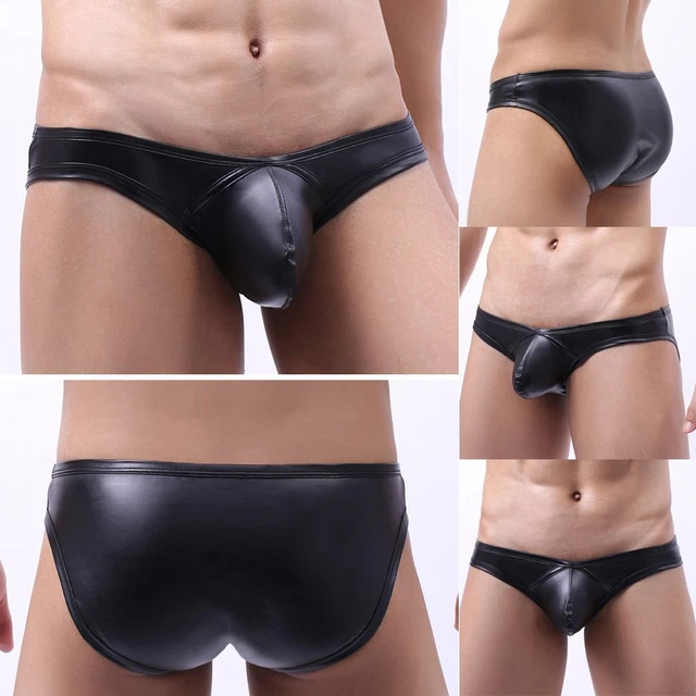 Slip Da Uomo In Pelle Verniciata Effetto Bagnato Costume Da Ballo A Va Bassa Con Rigonfiamento Tasca Ragliata Mutandine Con Cerniera Jockstrap Clubwear Indumenti Da Notte - Foto 5