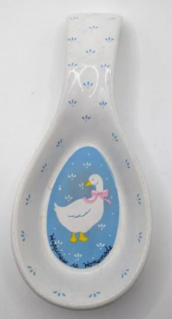 Vintage Goose Spoon Rest White Blue Pink Ribbon Whimsical Farmhouse