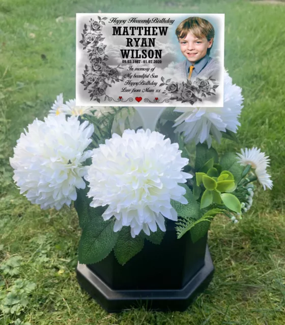 Personalised grave marker, memorial flower pot vase, Artificial cemetery flowers