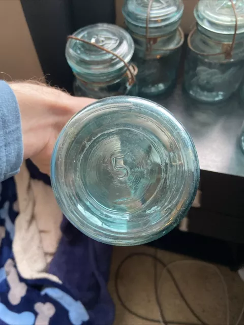 Ball Ideal Blue Aqua Pint Canning Jar with Glass Lid Vintage lot of 6 3