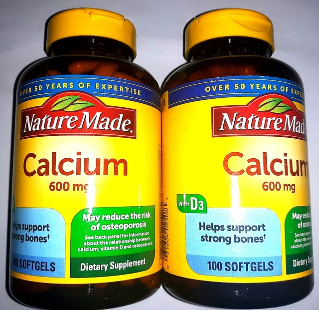 NATURE MADE CALCIUM 600Mg W/ Vitamin D3 400 IU 100 Softgels Each. Ex 12