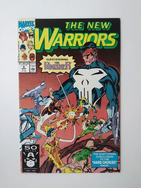 he New Warriors #9, The Punisher Guest, Vol 1, March 1991, Marvel, COMIC BOOK