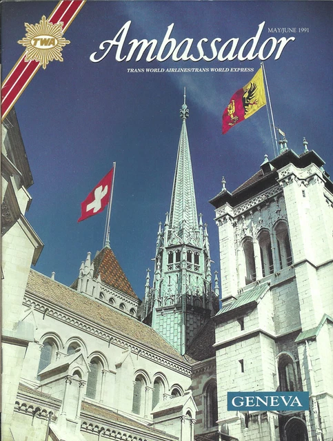 TWA Trans World Airlines Ambassador inflight magazine 5/91 Geneva [1033]