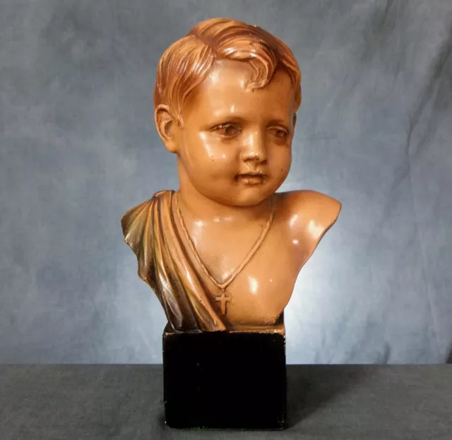 STUNNING LARGE FRENCH ART NOUVEAU TERRA COTTA PORTRAIT BUST of a YOUNG BOY 2