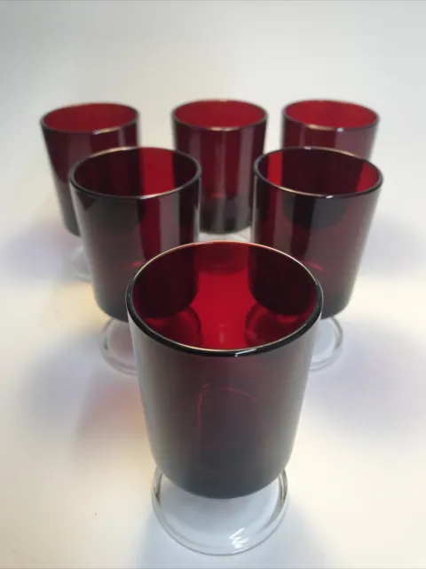 Vintage Luminarc Ruby Red Cavalier Short Stem Wine Glasses French 60s 70s Bar