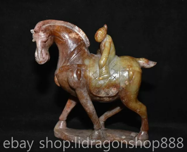 6" Chinese Natural Hetian Nephrite Jade Carving People Animal horse Statue
