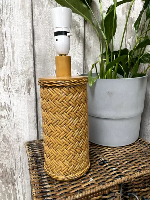 Vintage retro Mid Century Wicker Rattan Woven Lamp light Base 14" tall tiki boho