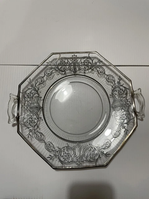 Large Vintage Glass And Sterling Silver Serving Plate 12”