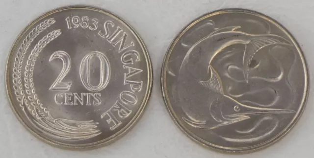 Singapur / Singapore 20 Cents Kursmünze 1967-1981 Schwertfisch p4 unz.