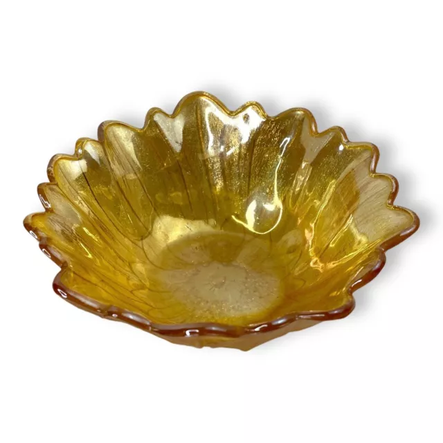Indiana Glass Iridescent Lily Pons Carnival Bowl Candy Dish Marigold Sun Vintage