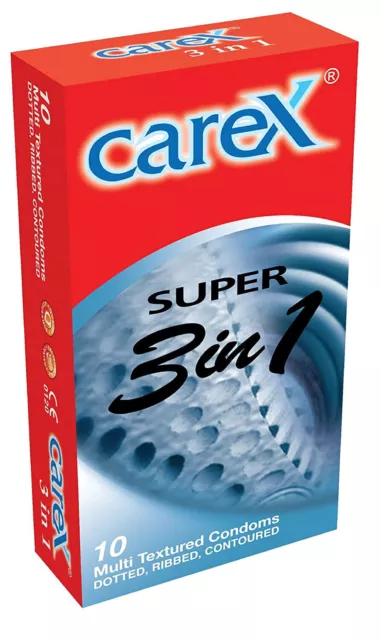 100 Piezas Carex Super 3 En 1 Condón Acanalado Puntos