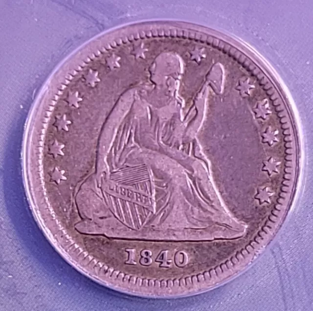 1840 o seated liberty quarter drapery 25c ANACS  VF25