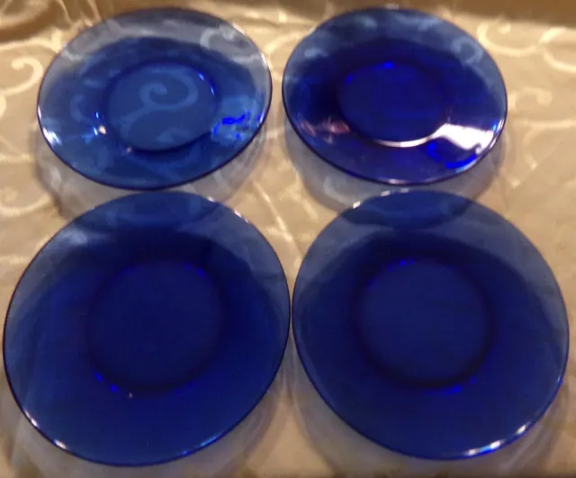 4 Cobalt Blue Glass 8 Inch Salad Dessert Luncheon Plates EUC!