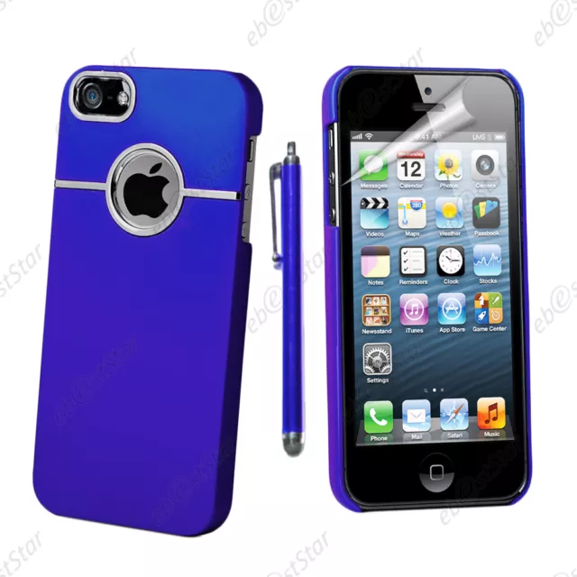 Housse Coque Rigide Silver-Line chrom� Bleu pour iPhone SE 5S 5 + Stylet