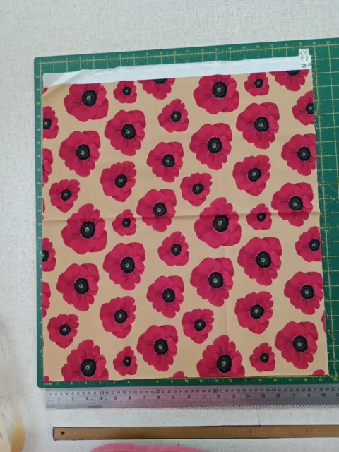 50Cm Anzac Day L Poppies Remembering Cotton Quilting Fabric Kennard 7117 Red Tan
